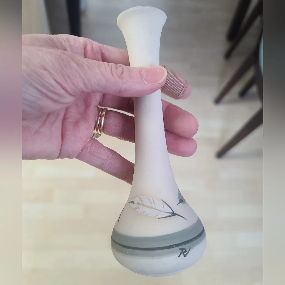 Southwestern Cream Vase with Leaf Design, Navajo Pottery